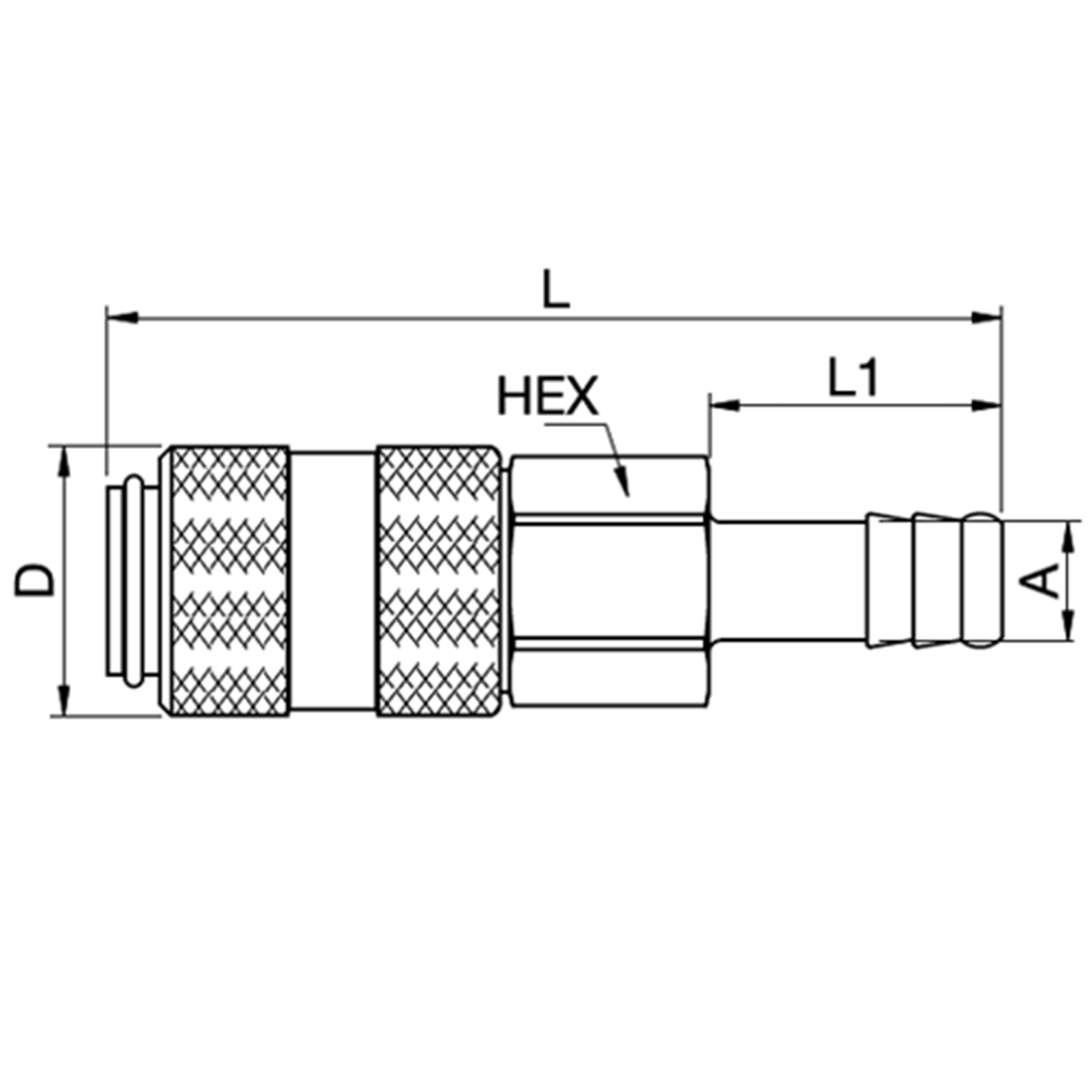Serie 19 - Single Shut-Off Hun Lynkobling (med ventil) - Slangestuds - Messing