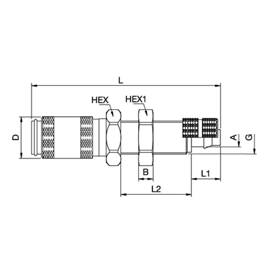Serie 20 - Single Shut-Off Hun Lynkobling (med ventil) - Panelmonteret Med Plastikslange samling - Messing