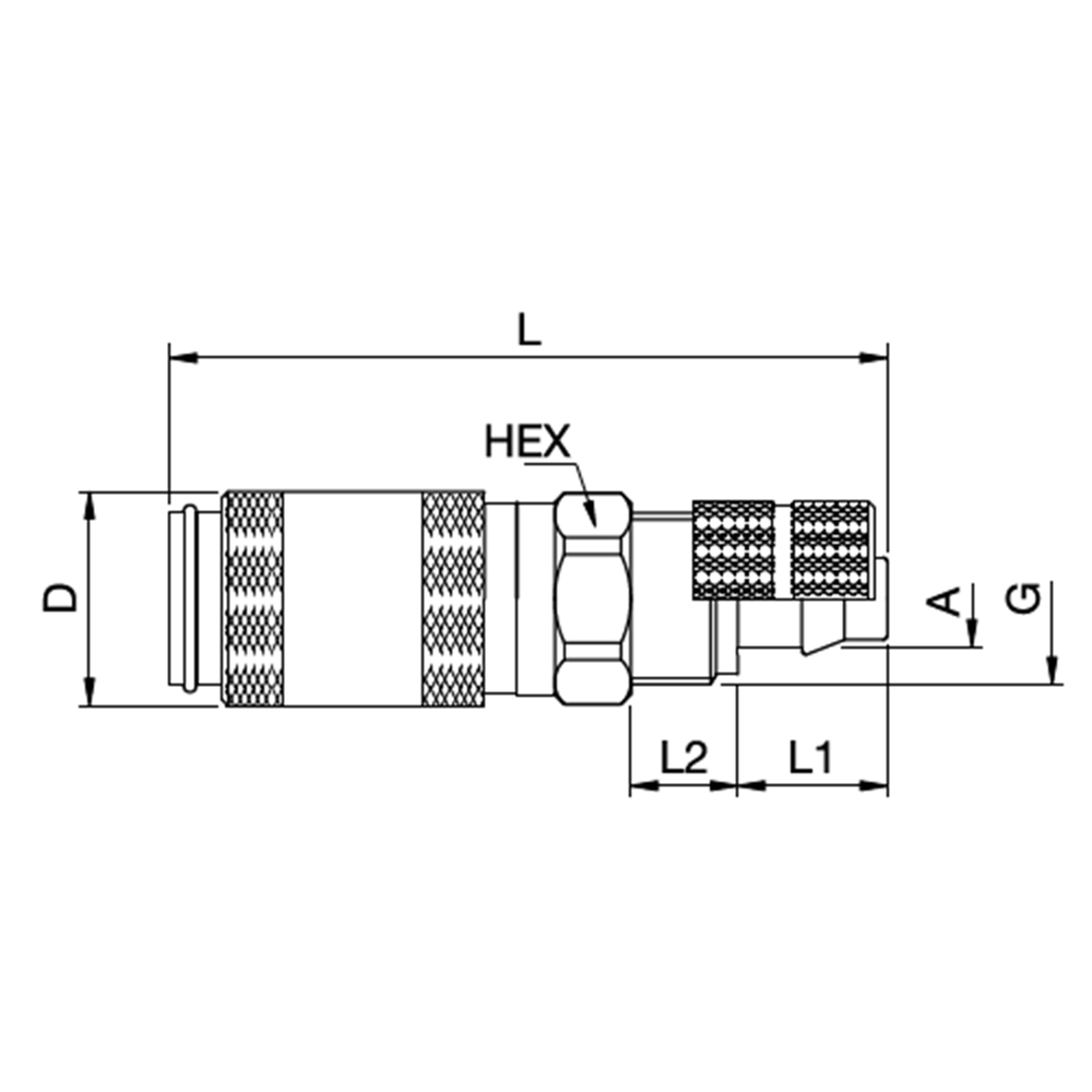 Serie 20 - Double Shut-Off Hun Lynkobling (med ventil) - Med Plastikslange samling - Messing