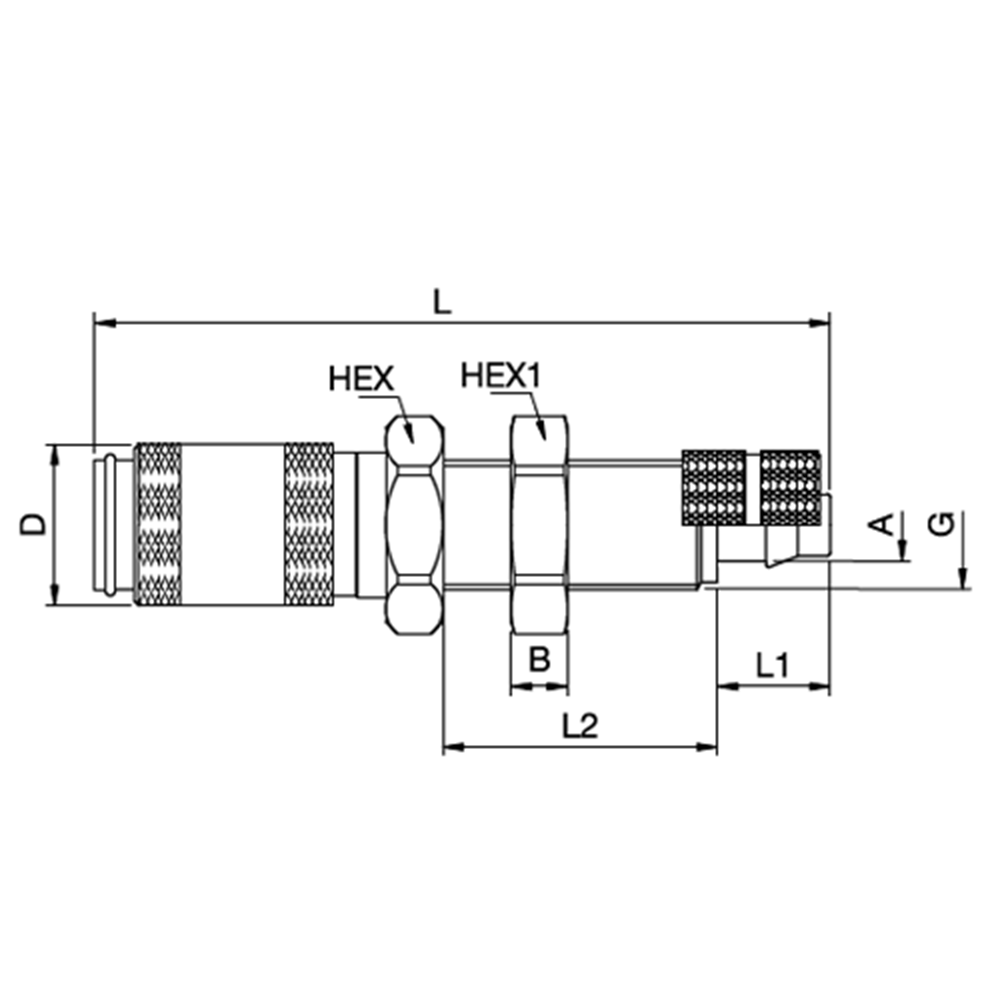 Serie 20 - Double Shut-Off Hun Lynkobling (med ventil) - Panelmonteret Med Plastikslange samling - Messing