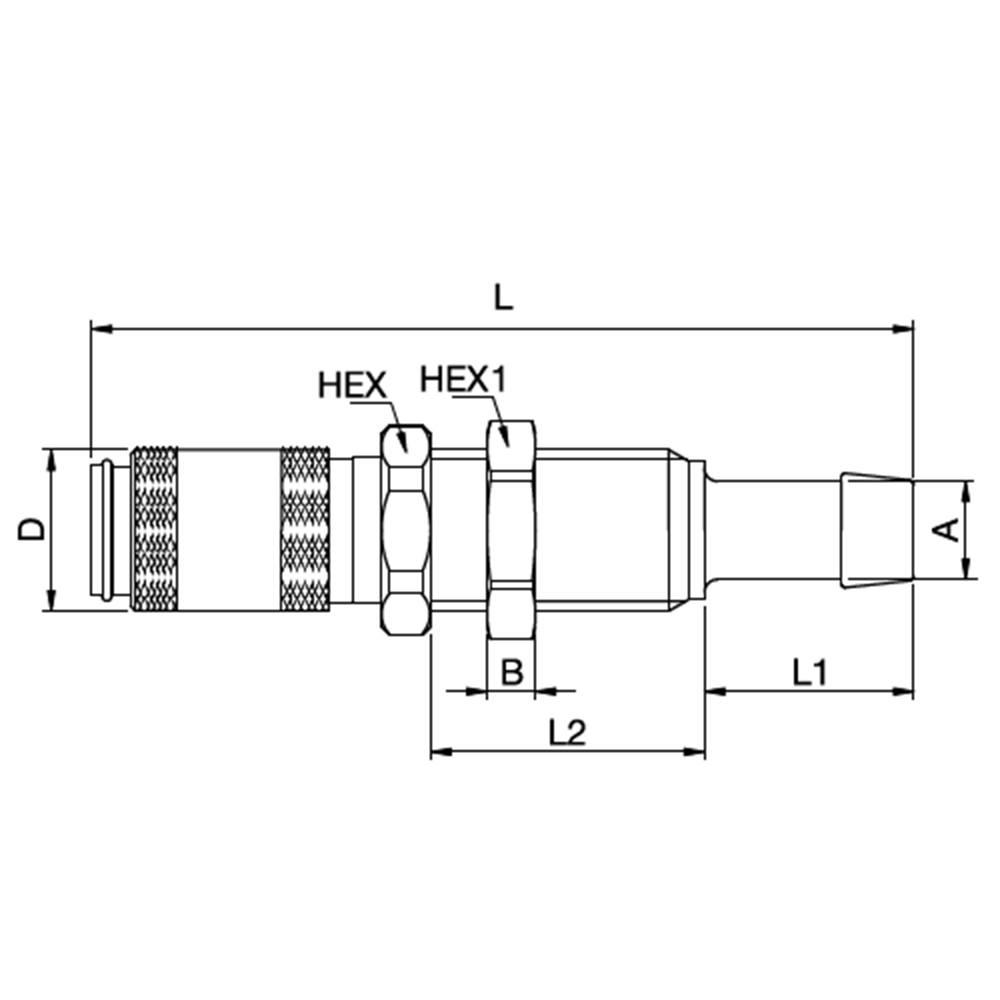 Serie 20 - Double Shut-Off Hun Lynkobling (med ventil) - Panelmonteret Med Slangestuds - Messing