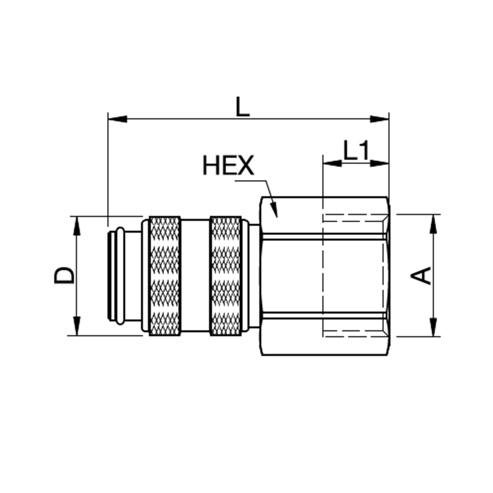 Serie 21 (Formkodet) - Single Shut-Off Hun Lynkobling (med ventil) - Hun Gevind - Messing