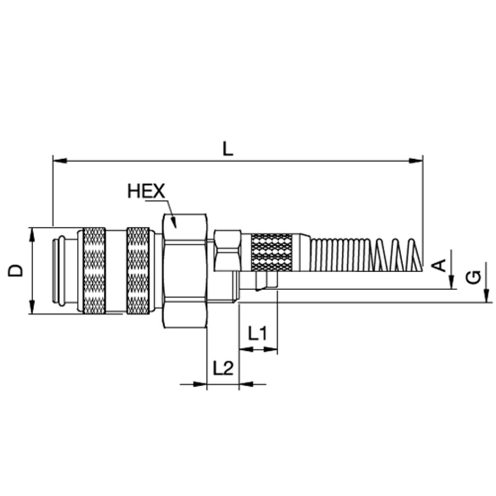 Serie 21 - Single Shut-Off Hun Lynkobling (med ventil) - Plastikslange samling Med Fjederbeskyttelse - Messing