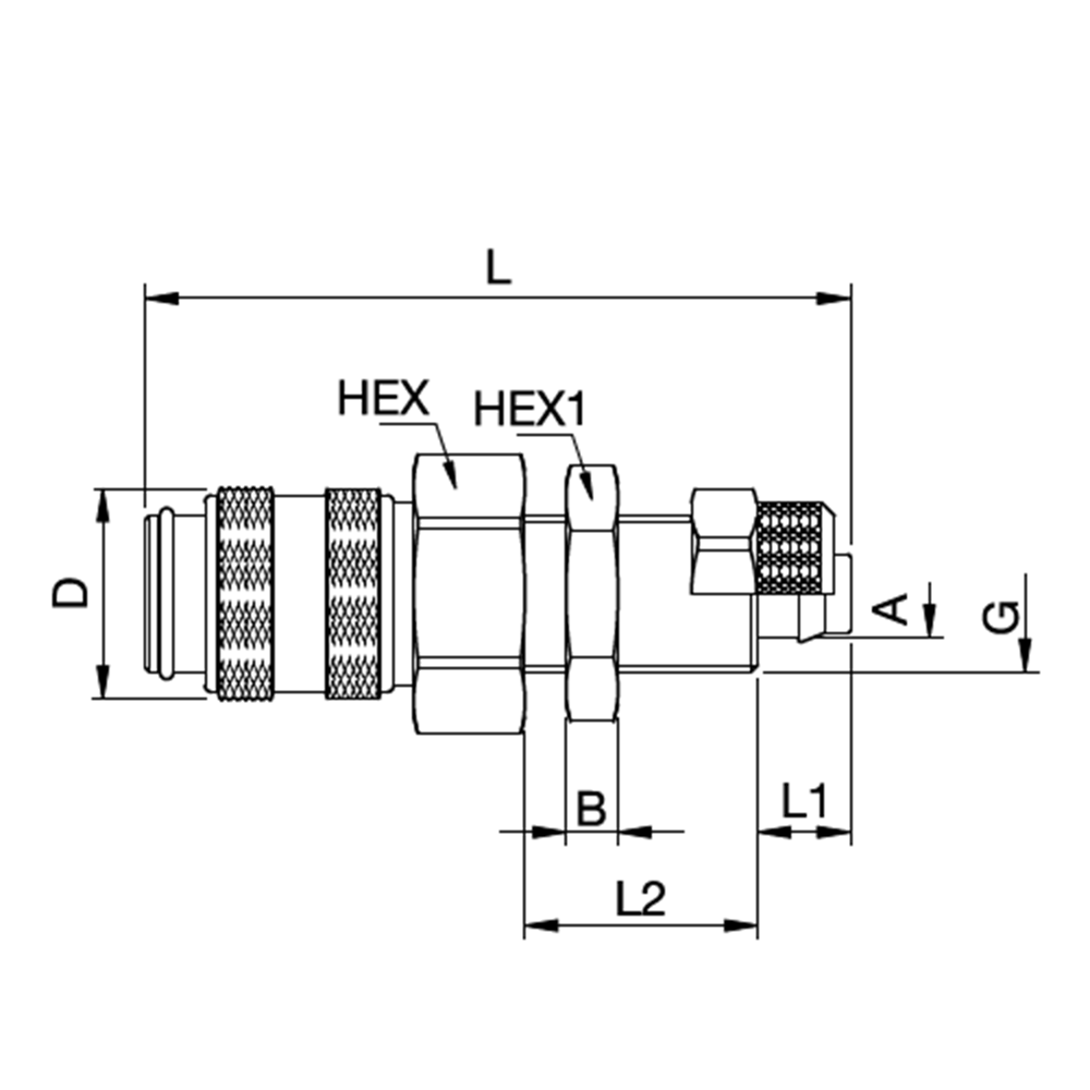 Serie 21 (Formkodet) - Single Shut-Off Hun Lynkobling (med ventil) - Panelmonteret Med Plastikslange samling - Messing