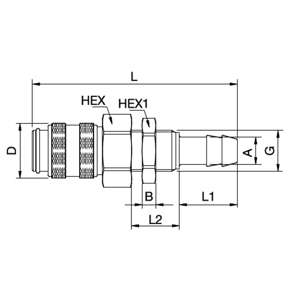 Serie 21 (Formkodet) - Single Shut-Off Hun Lynkobling (med ventil) - Panelmonteret Med Slangestuds - Messing