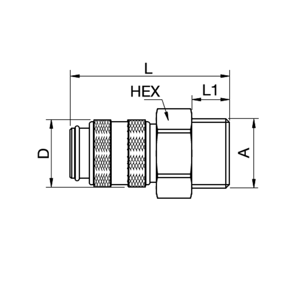 Serie 21 (Formkodet) - Double Shut-Off Hun Lynkobling (med ventil) - Han Gevind - Messing
