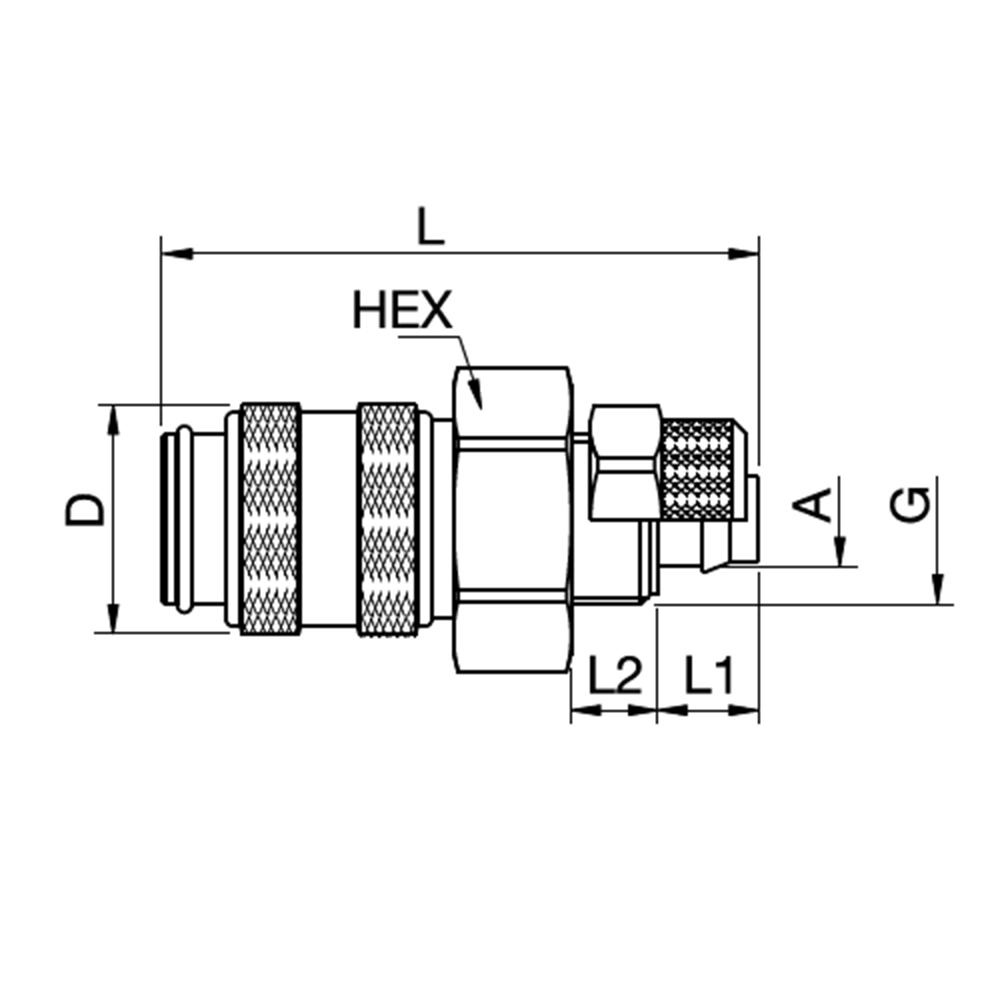 Serie 21 (Formkodet) - Double Shut-Off Hun Lynkobling (med ventil) - Med Plastikslange samling - Messing
