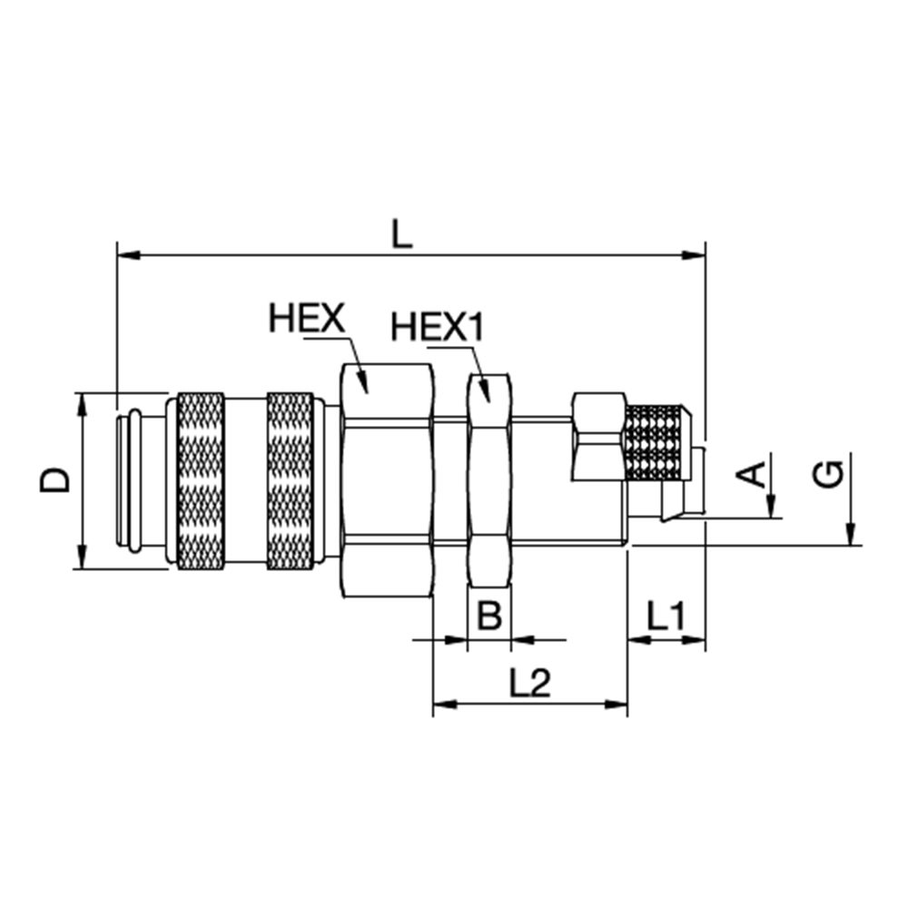 Serie 21 - Double Shut-Off Hun Lynkobling (med ventil) - Panelmonteret Med Plastikslange samling - Messing