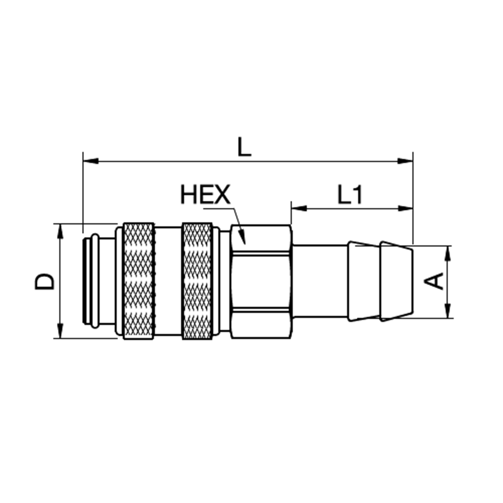 Serie 21 (Formkodet) - Double Shut-Off Hun Lynkobling (med ventil) - Slangestuds - Messing