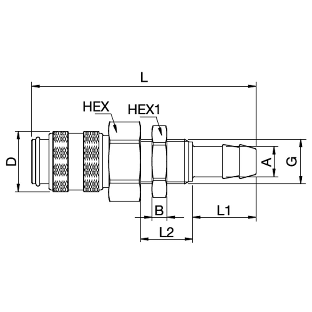 Serie 21 - Double Shut-Off Hun Lynkobling (med ventil) - Panelmonteret Med Slangestuds - Messing
