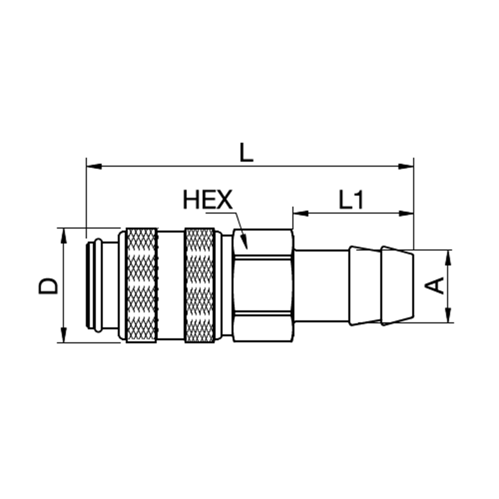 Serie 21 - Dry-Break (double shot-off) Hun Lynkobling - Slangestuds - Messing