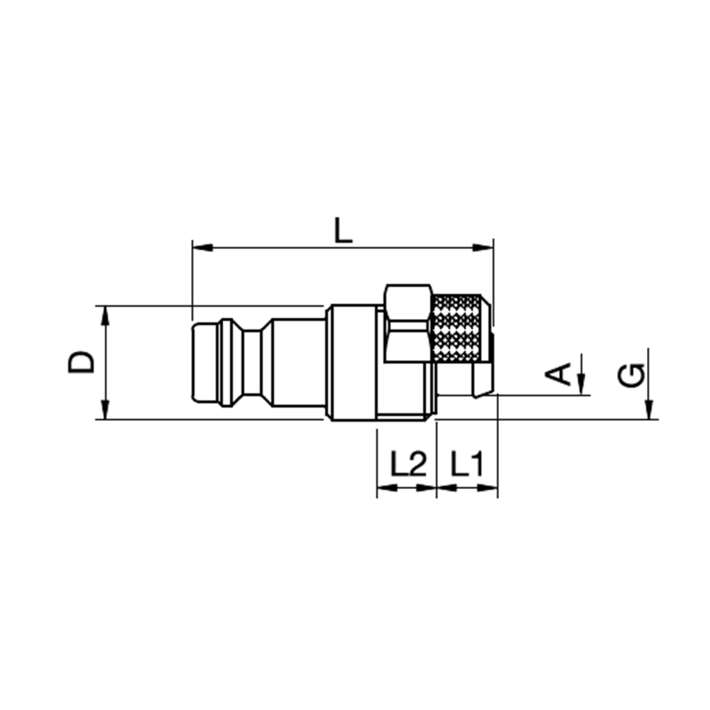 Serie 21 (Formkodet) - Straight-Through Han Lynkobling (uden ventil) - Med Plastikslange samling - Messing