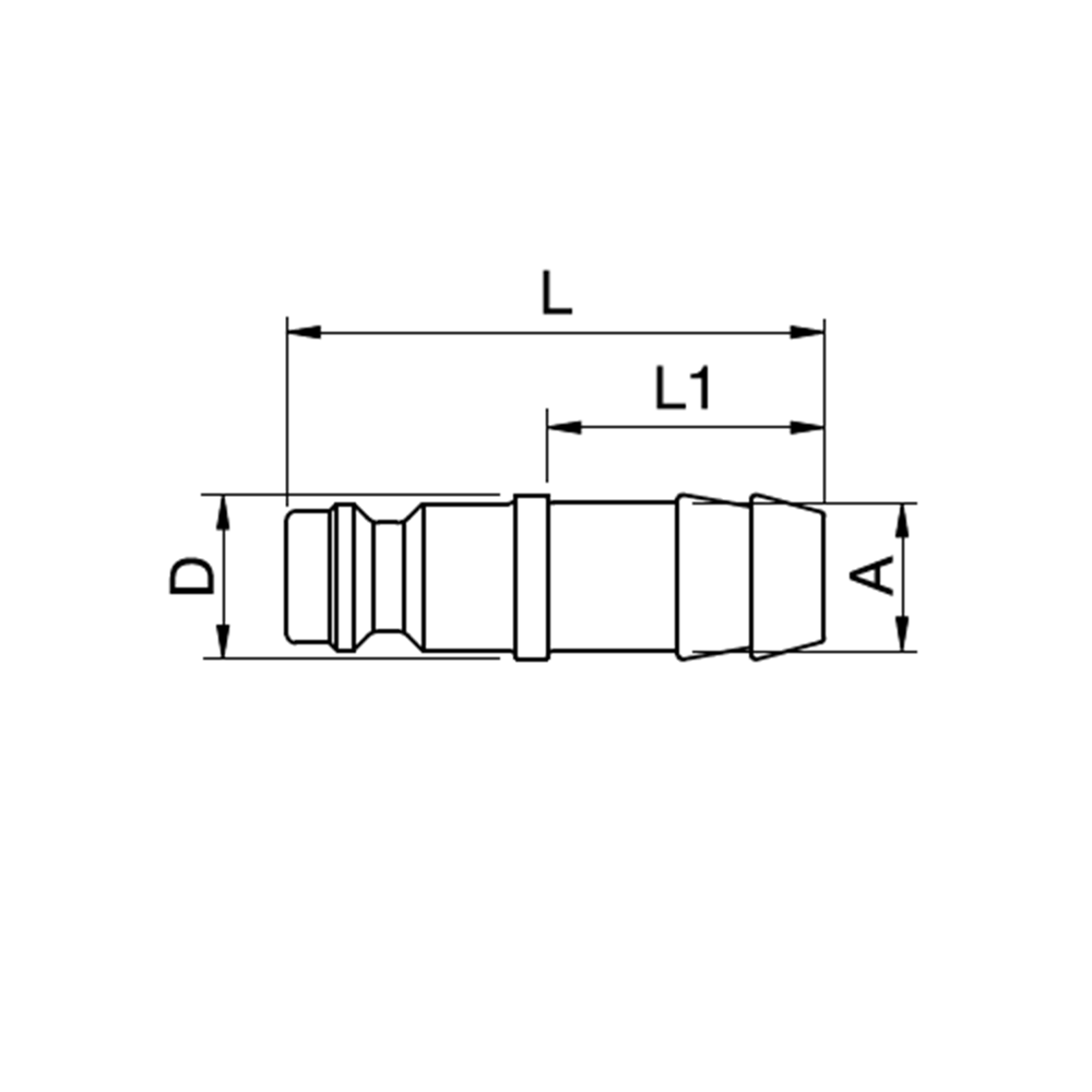 Serie 21 (Formkodet) - Straight-Through Han Lynkobling (uden ventil) - Slangestuds - Messing
