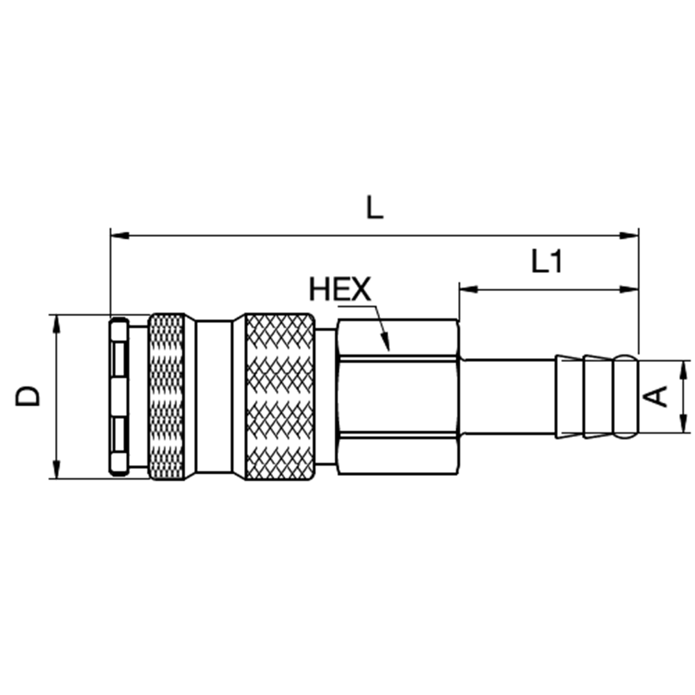 Serie 22 - Single Shut-Off Hun Lynkobling (med ventil) - Slangestuds - Messing