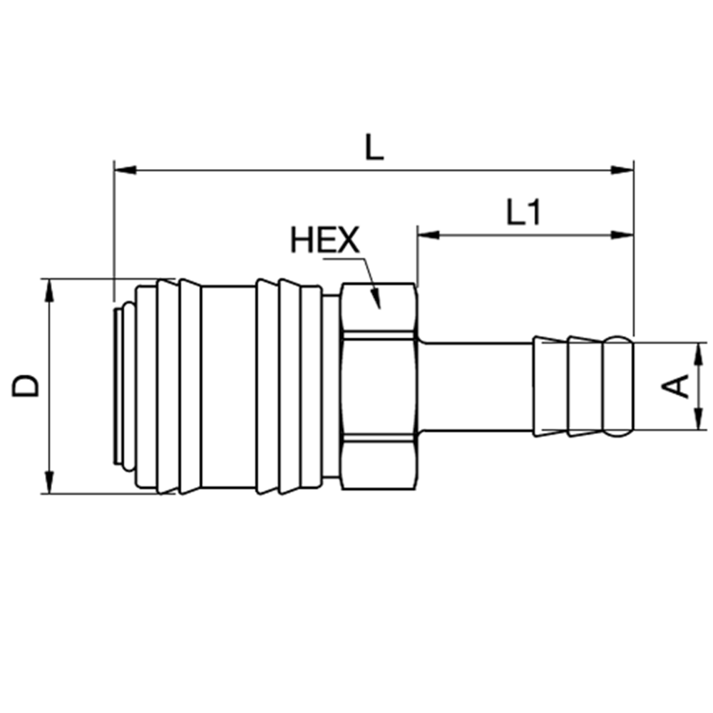 Serie 24 - Single Shut-Off Hun Lynkobling (med ventil) - Slangestuds - Messing
