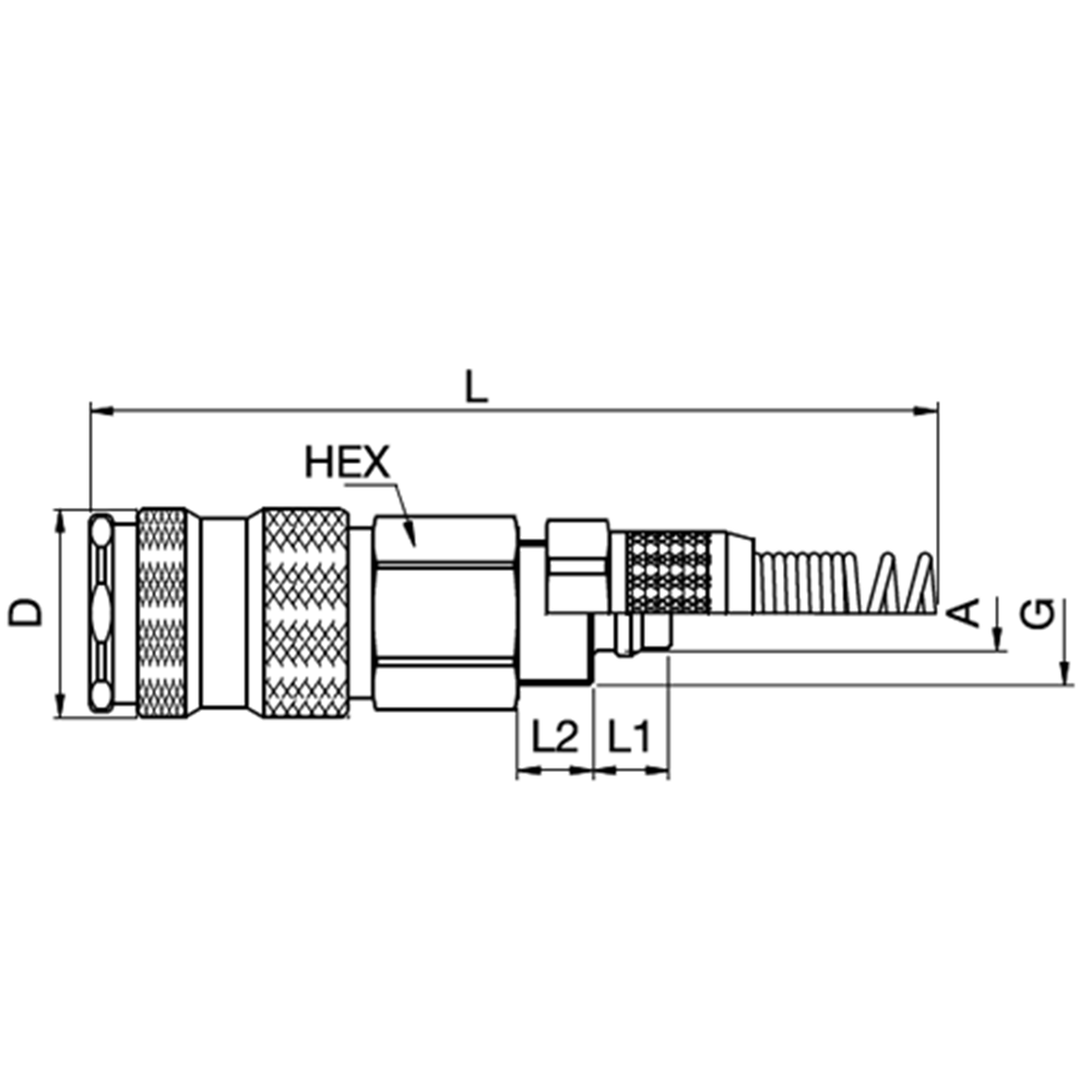 Serie 25 - Single Shut-Off Hun Lynkobling (med ventil) - Plastikslange samling Med Fjederbeskyttelse - Messing