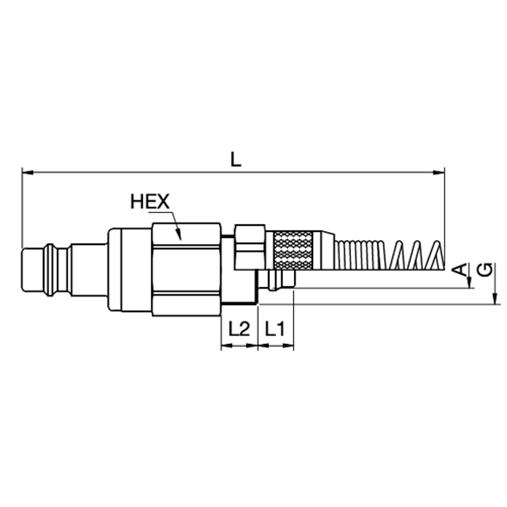 Serie 25 - Double Shut-Off Han Lynkobling (med ventil) - Plastikslange samling Med Fjederbeskyttelse - Messing