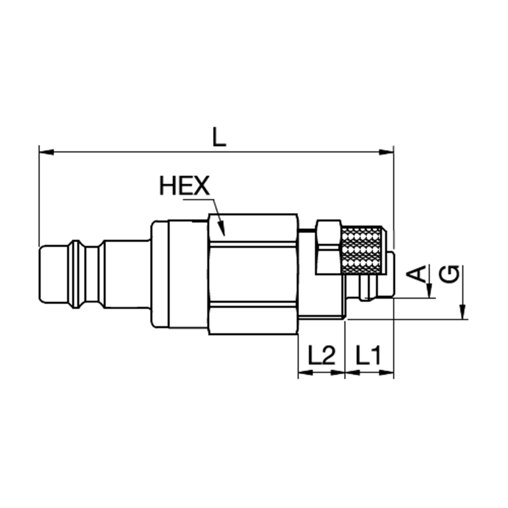 Serie 25 - Double Shut-Off Han Lynkobling (med ventil) - Med Plastikslange samling - Messing
