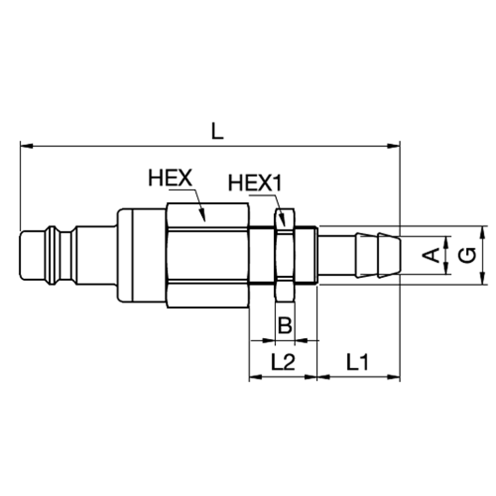 Serie 25 - Double Shut-Off Han Lynkobling (med ventil) - Panelmonteret Med Slangestuds - Messing