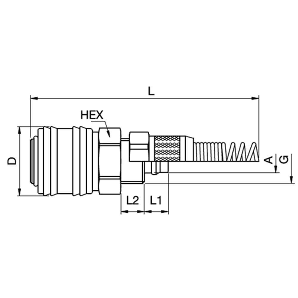 Serie 26 - Single Shut-Off Hun Lynkobling (med ventil) - Plastikslange samling Med Fjederbeskyttelse - Messing