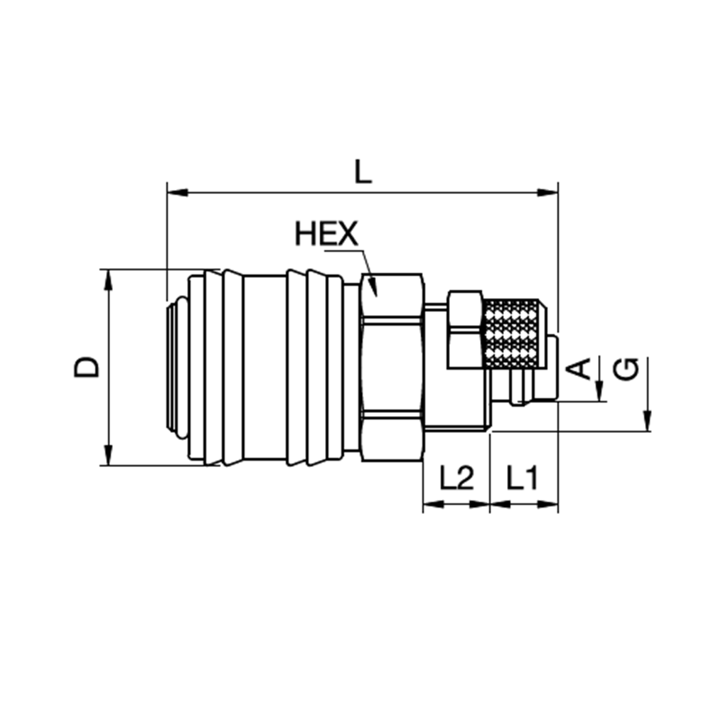 Serie 26 - Single Shut-Off Hun Lynkobling (med ventil) - Med Plastikslange samling - Messing