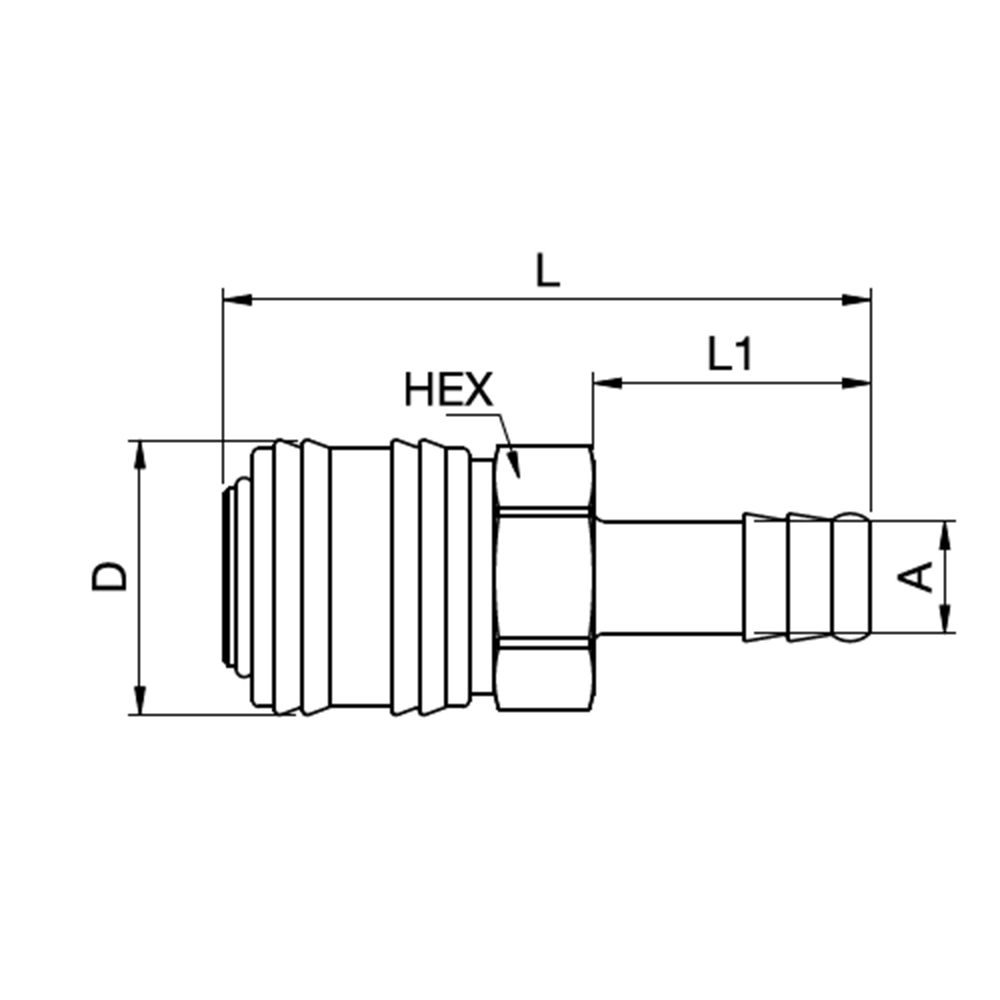 Serie 26 - Single Shut-Off Hun Lynkobling (med ventil) - Slangestuds - Messing