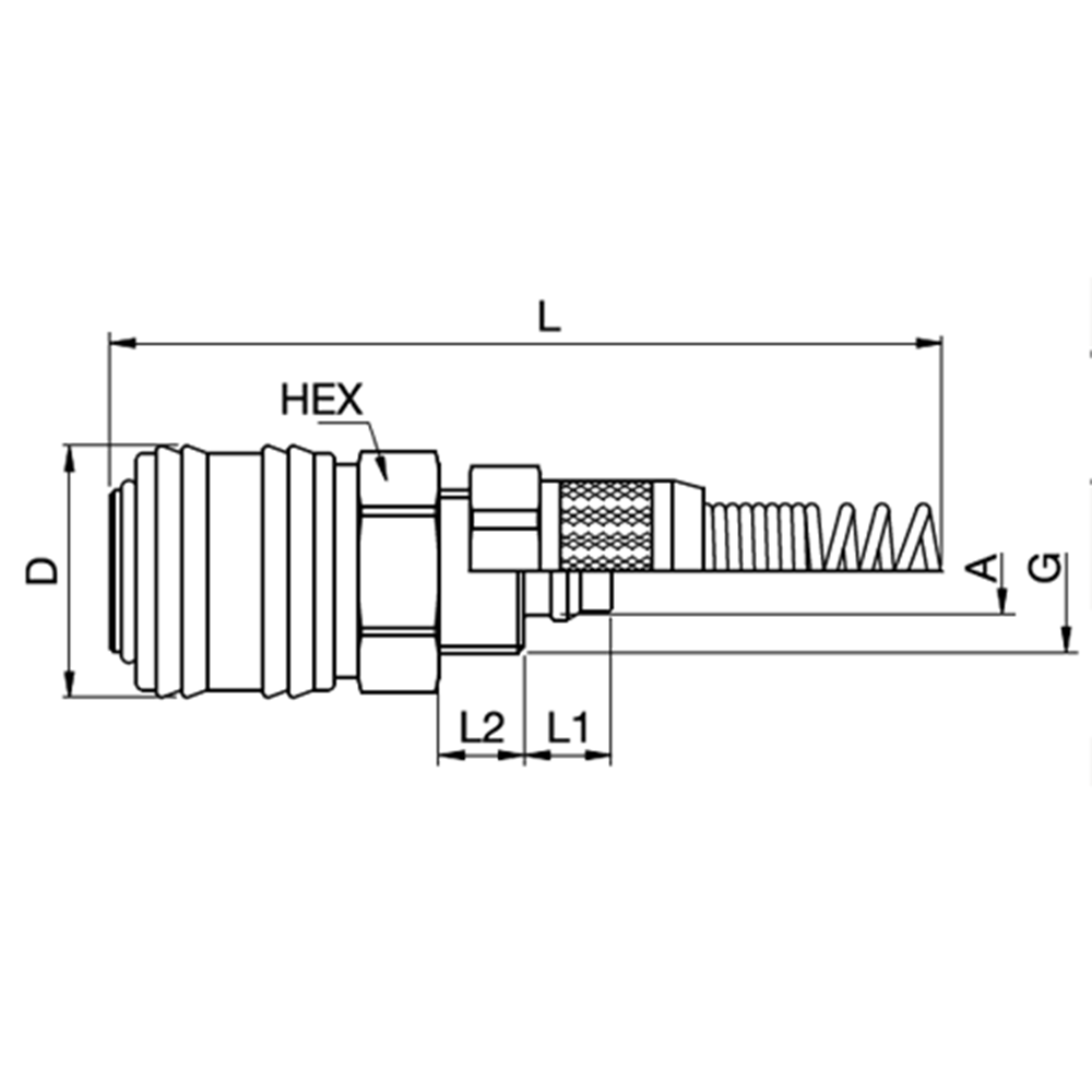 Serie 26 - Double Shut-Off Hun Lynkobling (med ventil) - Plastikslange samling Med Fjederbeskyttelse - Messing