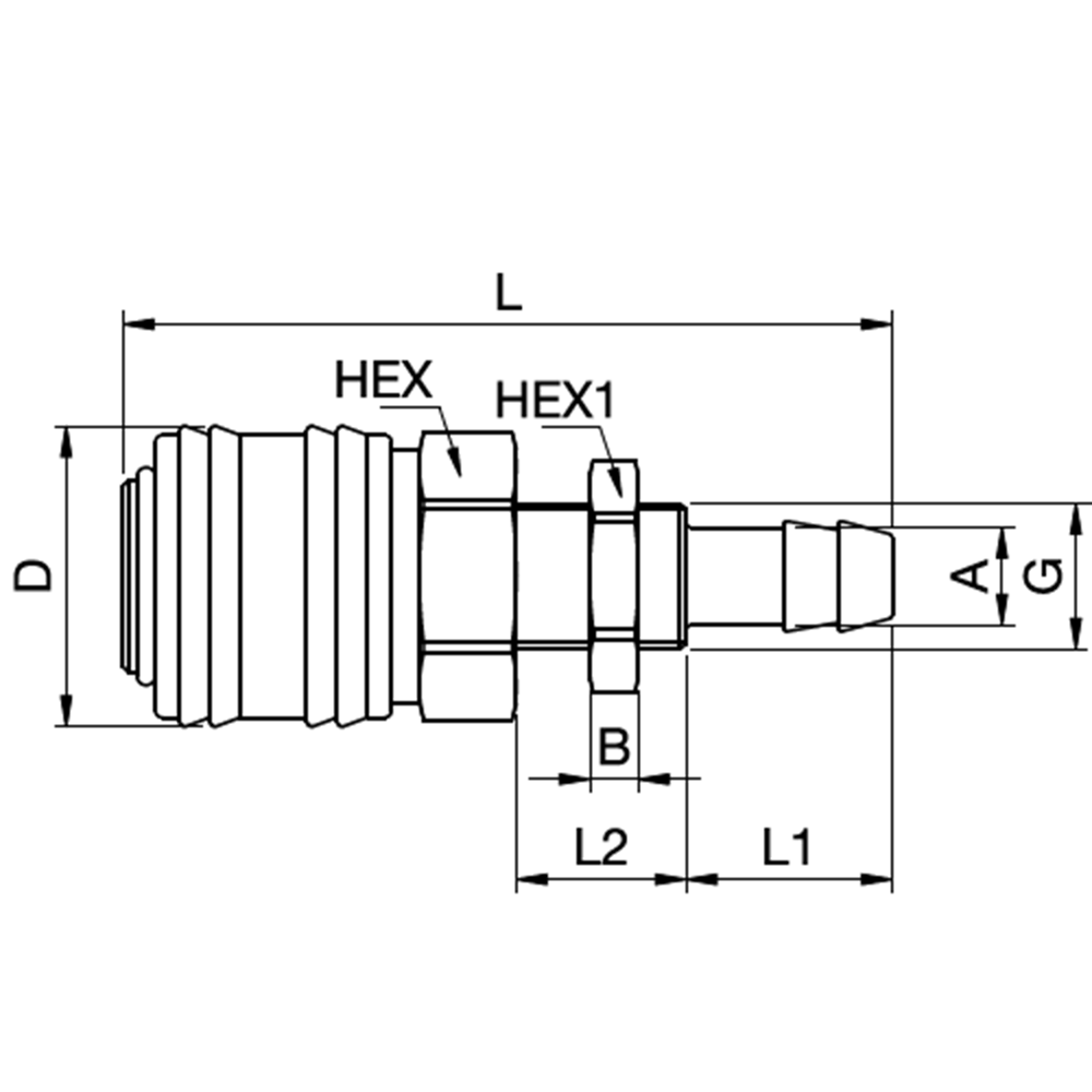 Serie 26 - Double Shut-Off Hun Lynkobling (med ventil) - Panelmonteret Med Slangestuds - Messing