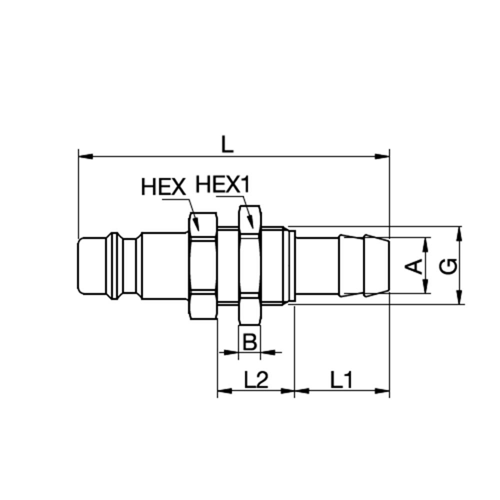 Serie 26 - Straight-Through Han Lynkobling (uden ventil) - Panelmonteret Med Slangestuds - Messing