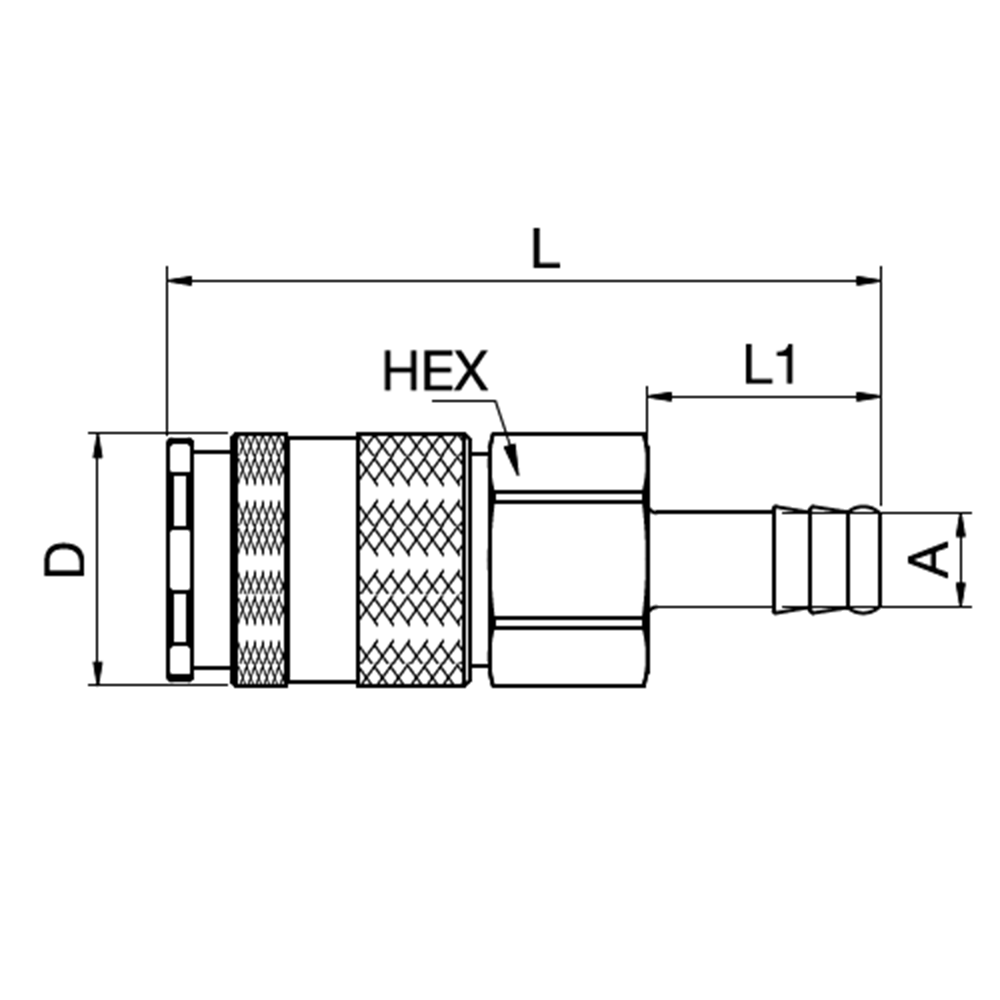 Serie 27 - Single Shut-Off Hun Lynkobling (med ventil) - Slangestuds - Messing