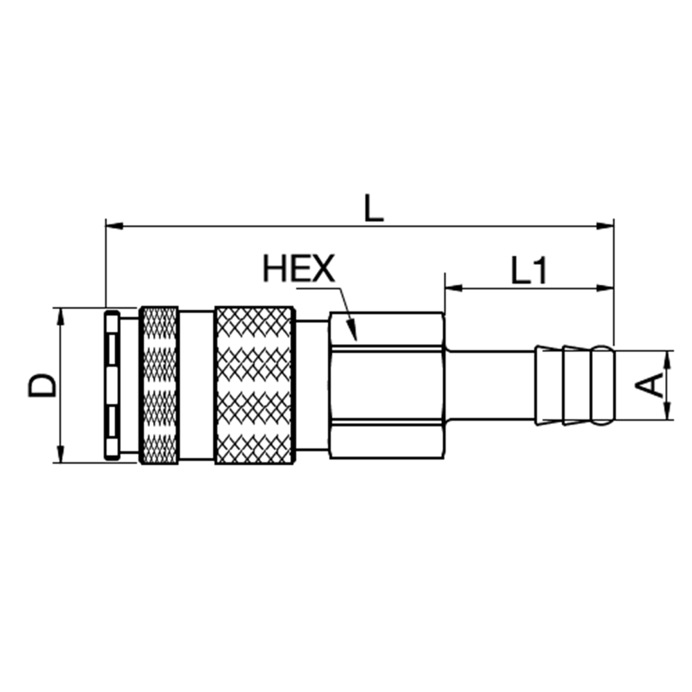 Serie 33 - Single Shut-Off Hun Lynkobling (med ventil) - Slangestuds - Stål