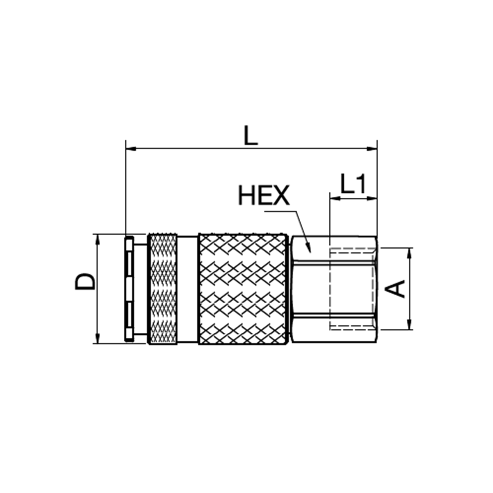 Serie 34 - Single Shut-Off Hun Lynkobling (med ventil) - Hun Gevind - Stål