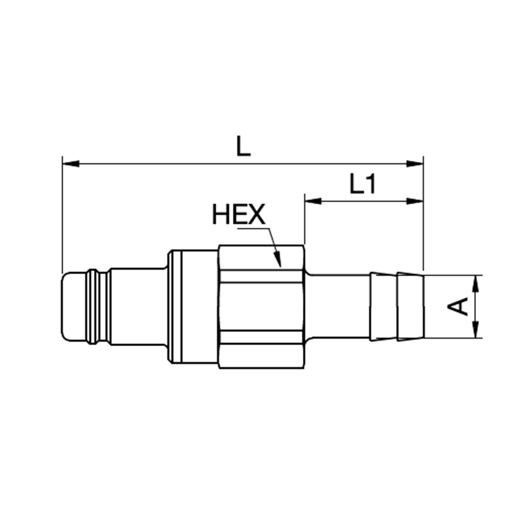Serie 38 - Double Shut-Off Han Lynkobling (med ventil) - Slangestuds - Messing
