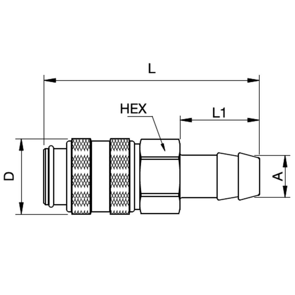 Serie 50 - Single Shut-Off Hun Lynkobling (med ventil) - Slangestuds - Messing