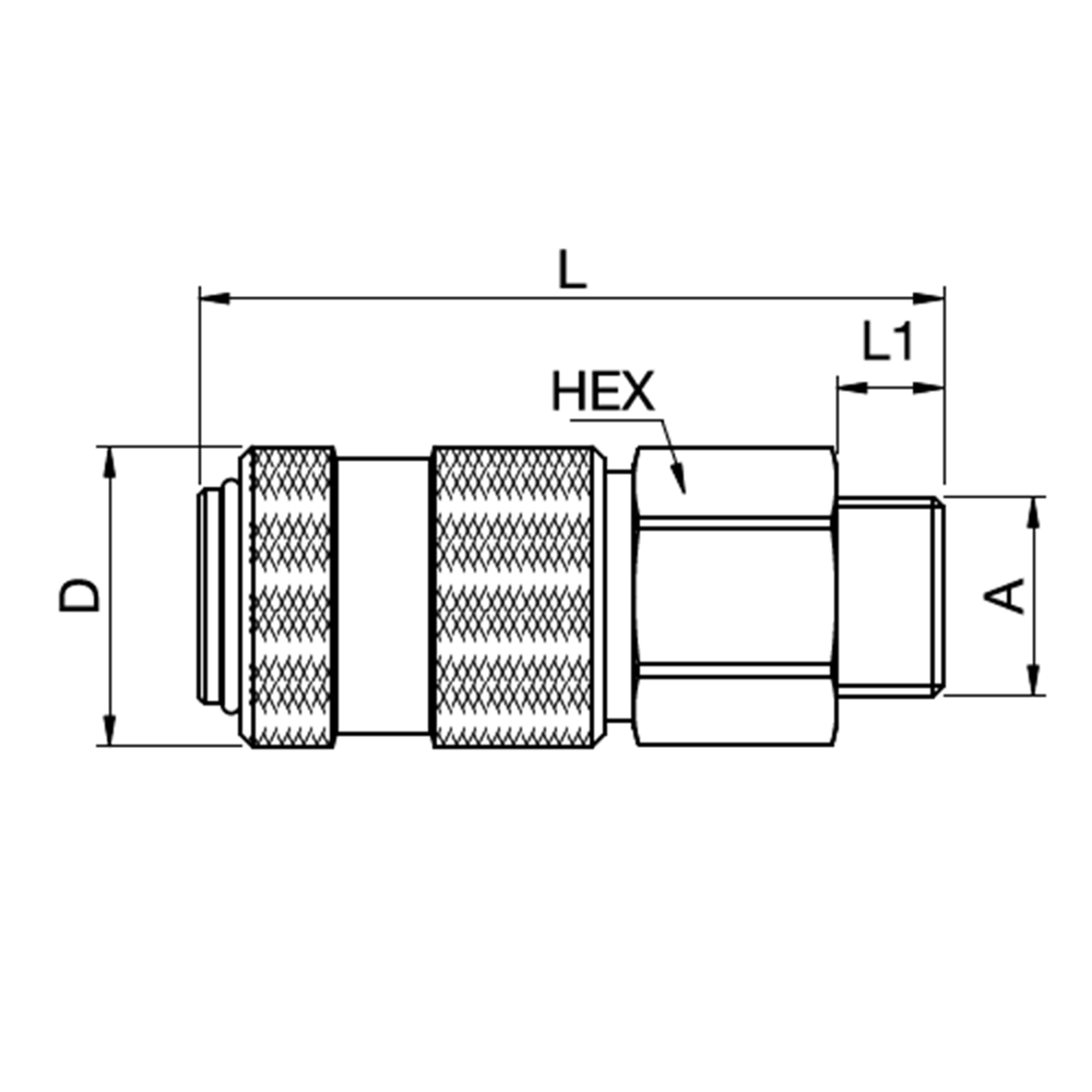 Serie 52 - Double Shut-Off Hun Lynkobling (med ventil) - Han Gevind - Stål