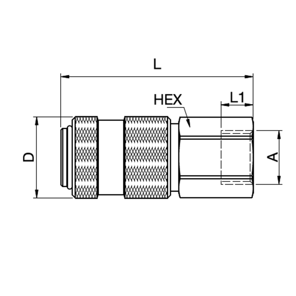 Serie 52 - Double Shut-Off Hun Lynkobling (med ventil) - Hun Gevind - Stål