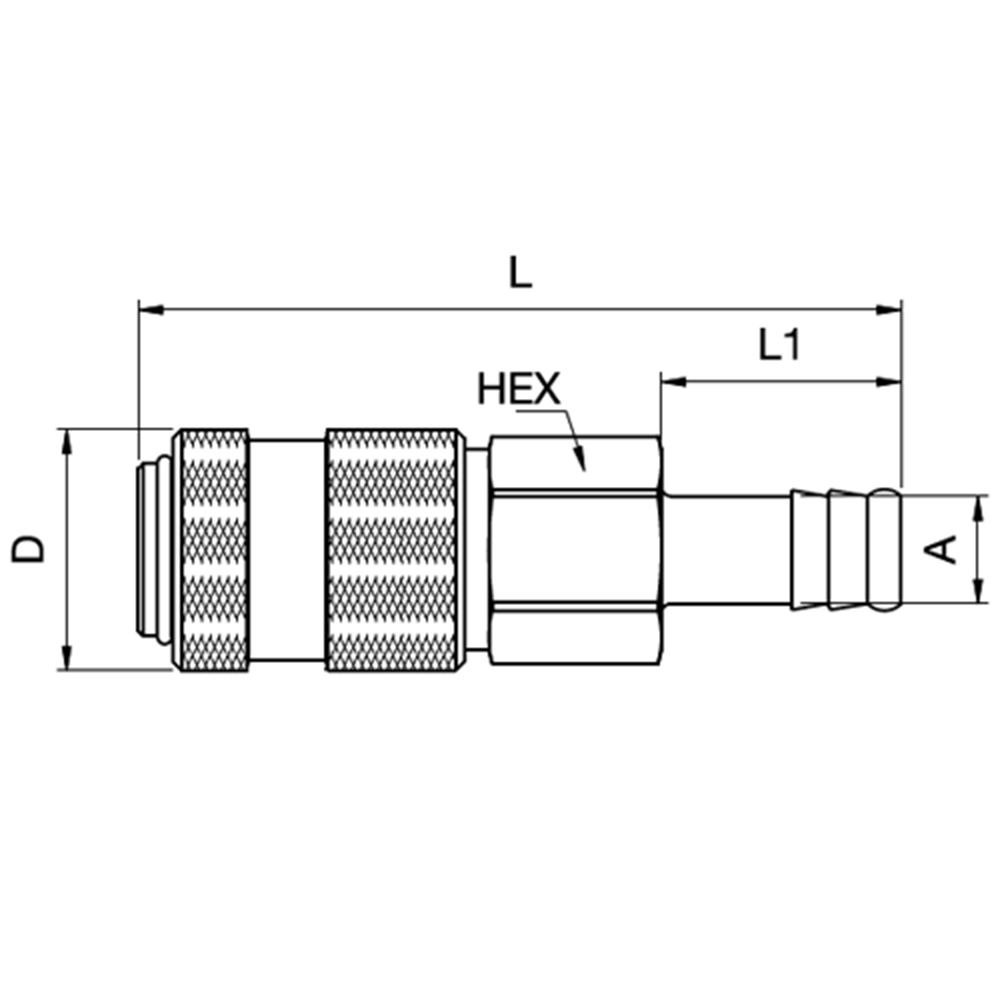 Serie 52 - Double Shut-Off Hun Lynkobling (med ventil) - Slangestuds - Stål