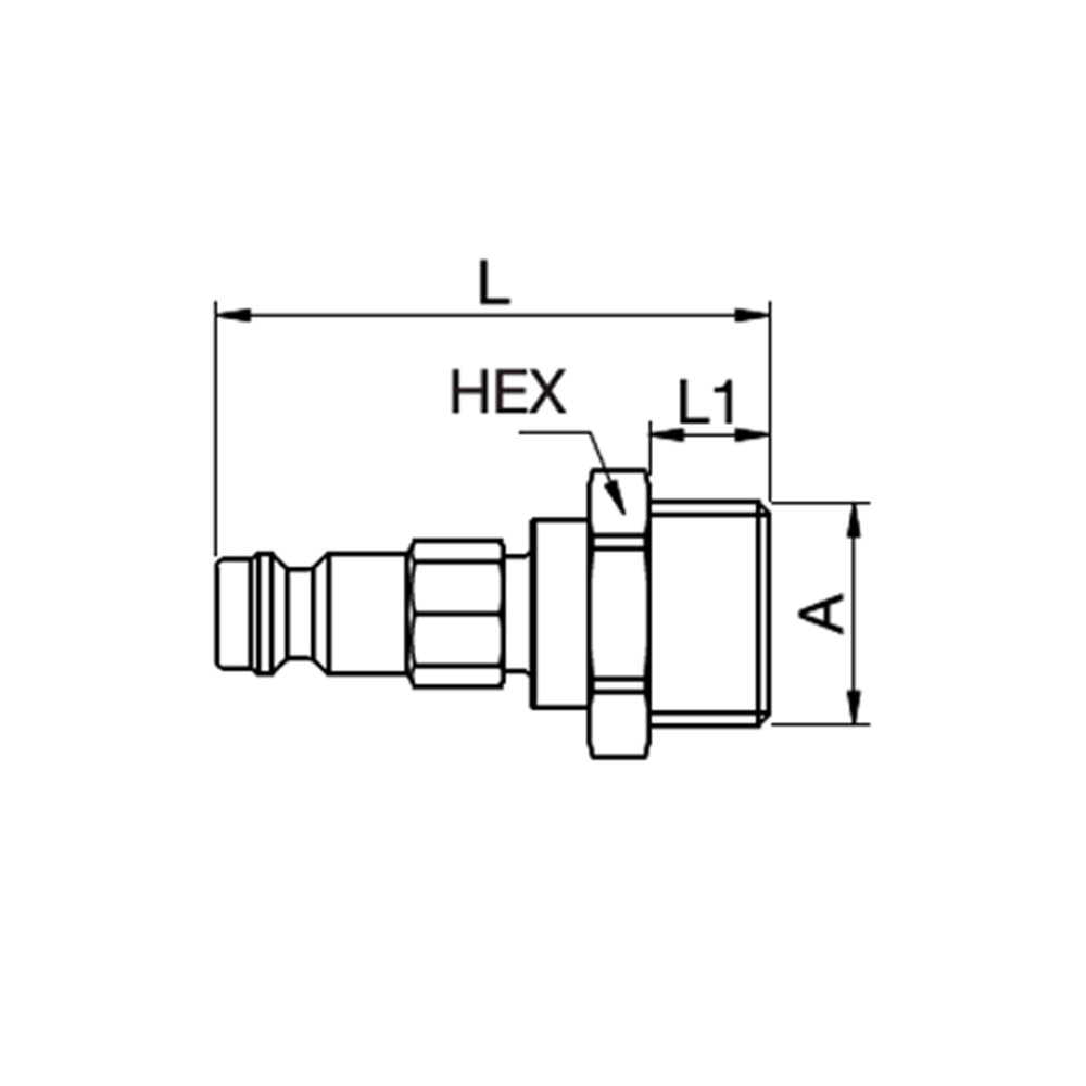 Serie 21 (Formkodet) - Straight-Through Han Lynkobling (uden ventil) - Han Gevind - Messing
