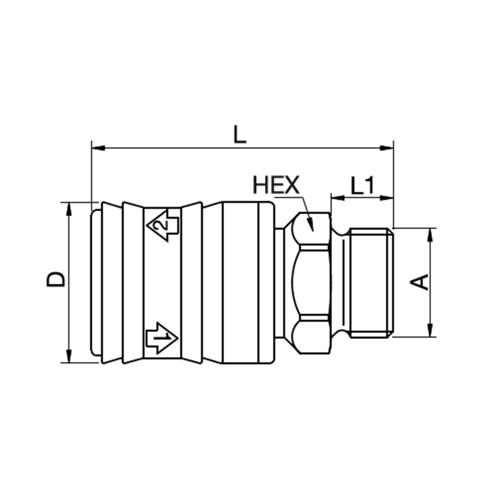 Serie 14 - Self-Venting System Hun Lynkobling (med ventil) - Han Gevind - Messing