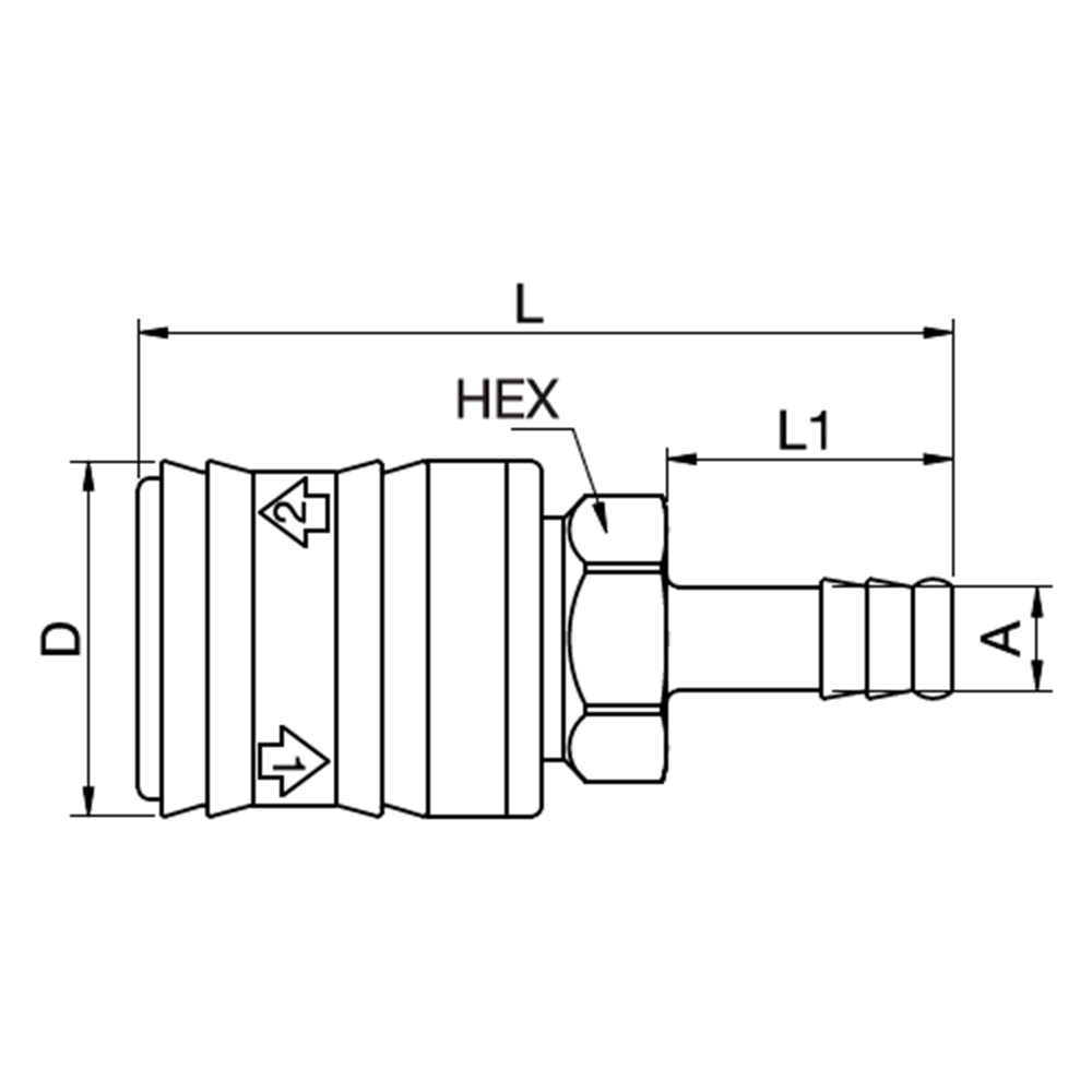 Serie 14 - Self-Venting System Hun Lynkobling (med ventil) - Slangestuds - Messing
