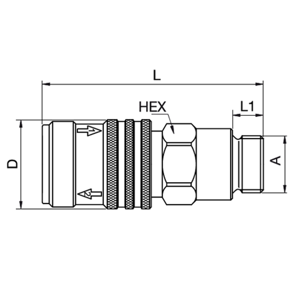 Serie 1400 - Self-Venting System Hun Lynkobling (med ventil) - Han Gevind - Stål