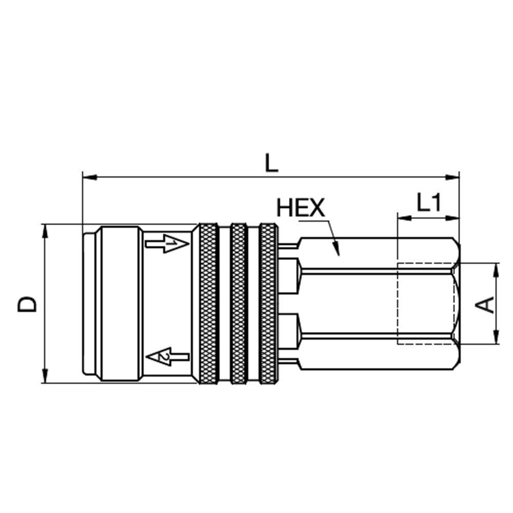 Serie 1400 - Self-Venting System Hun Lynkobling (med ventil) - Hun Gevind - Stål