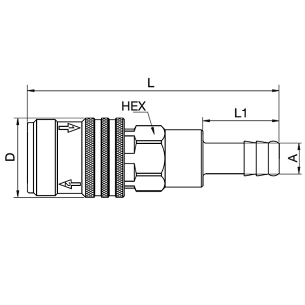 Serie 1400 - Self-Venting System Hun Lynkobling (med ventil) - Slangestuds - Stål