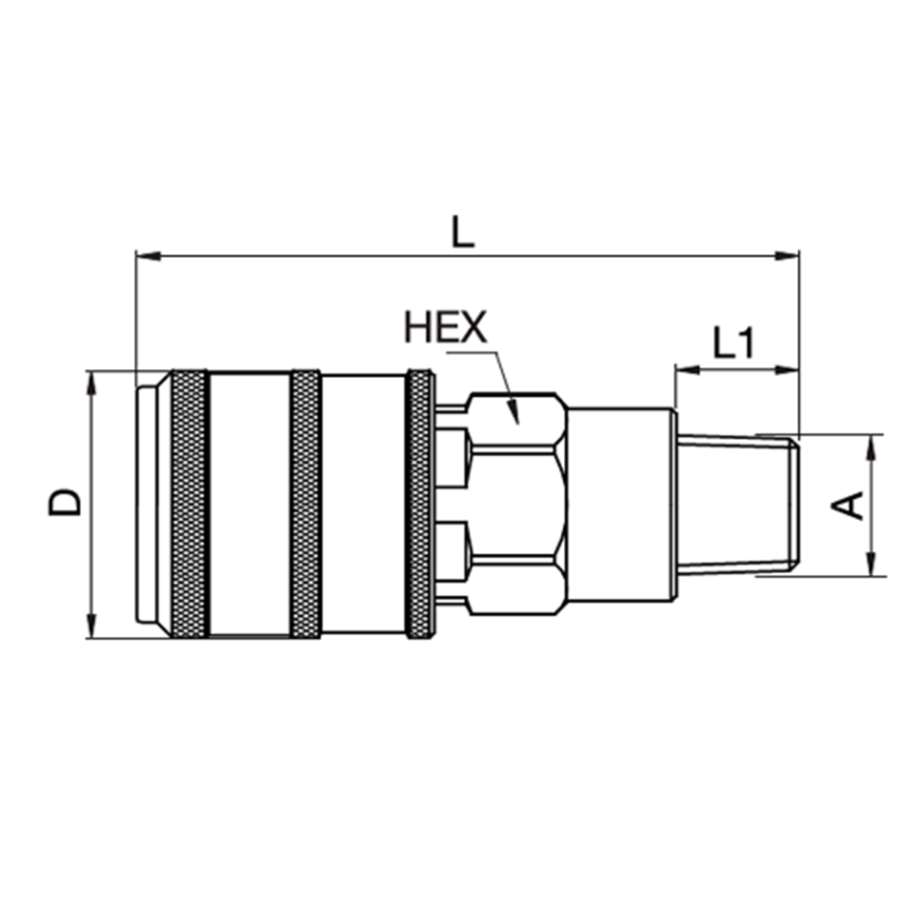 Serie 1600 - Self-Venting System Hun Lynkobling (med ventil) - Han Gevind - Stål