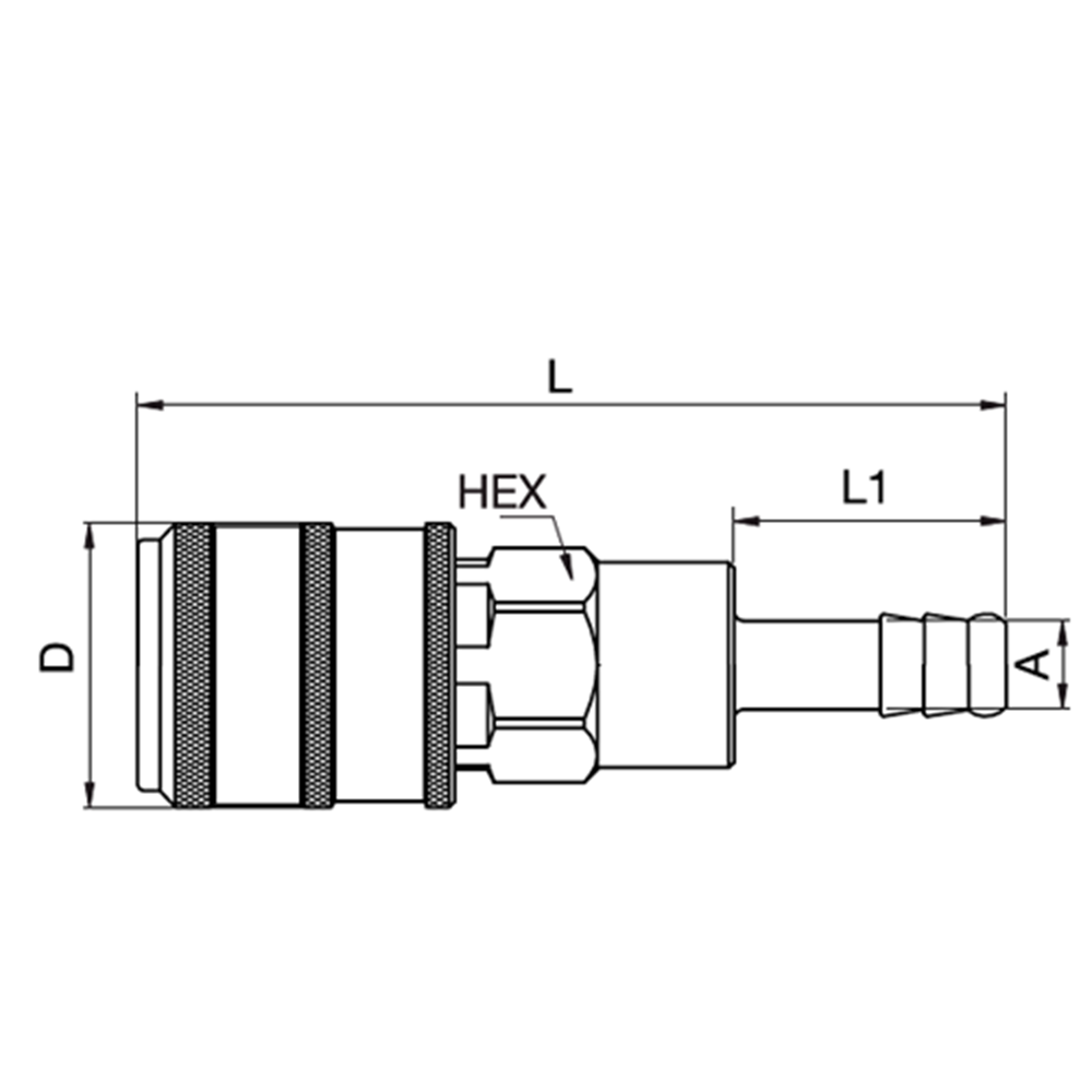 Serie 1600 - Self-Venting System Hun Lynkobling (med ventil) - Slangestuds - Stål