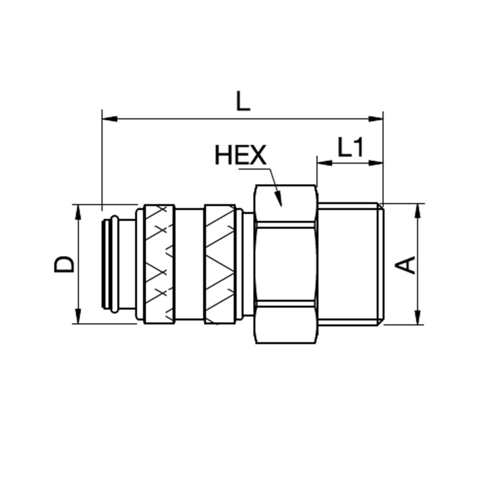 Serie 21 - Safety (double shut-off) Hun Lynkobling (med ventil) - Han Gevind - Messing