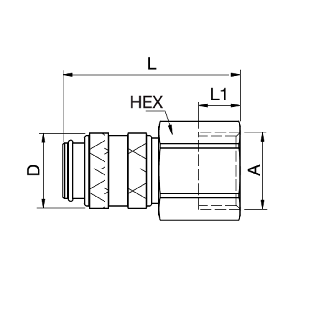Serie 21 - Safety (double shut-off) Hun Lynkobling (med ventil) - Hun Gevind - Messing