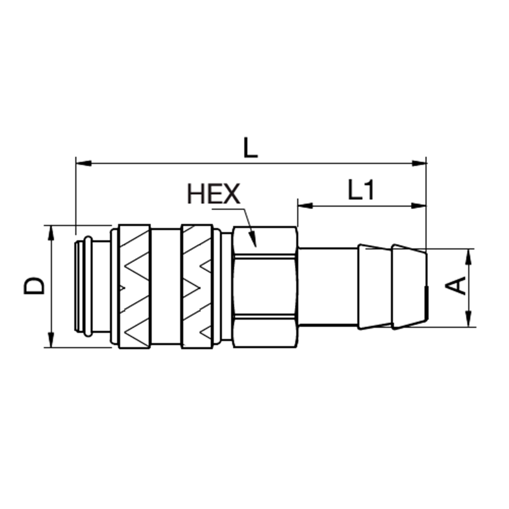 Serie 21 - Safety (double shut-off) Hun Lynkobling (med ventil) - Slangestuds - Messing