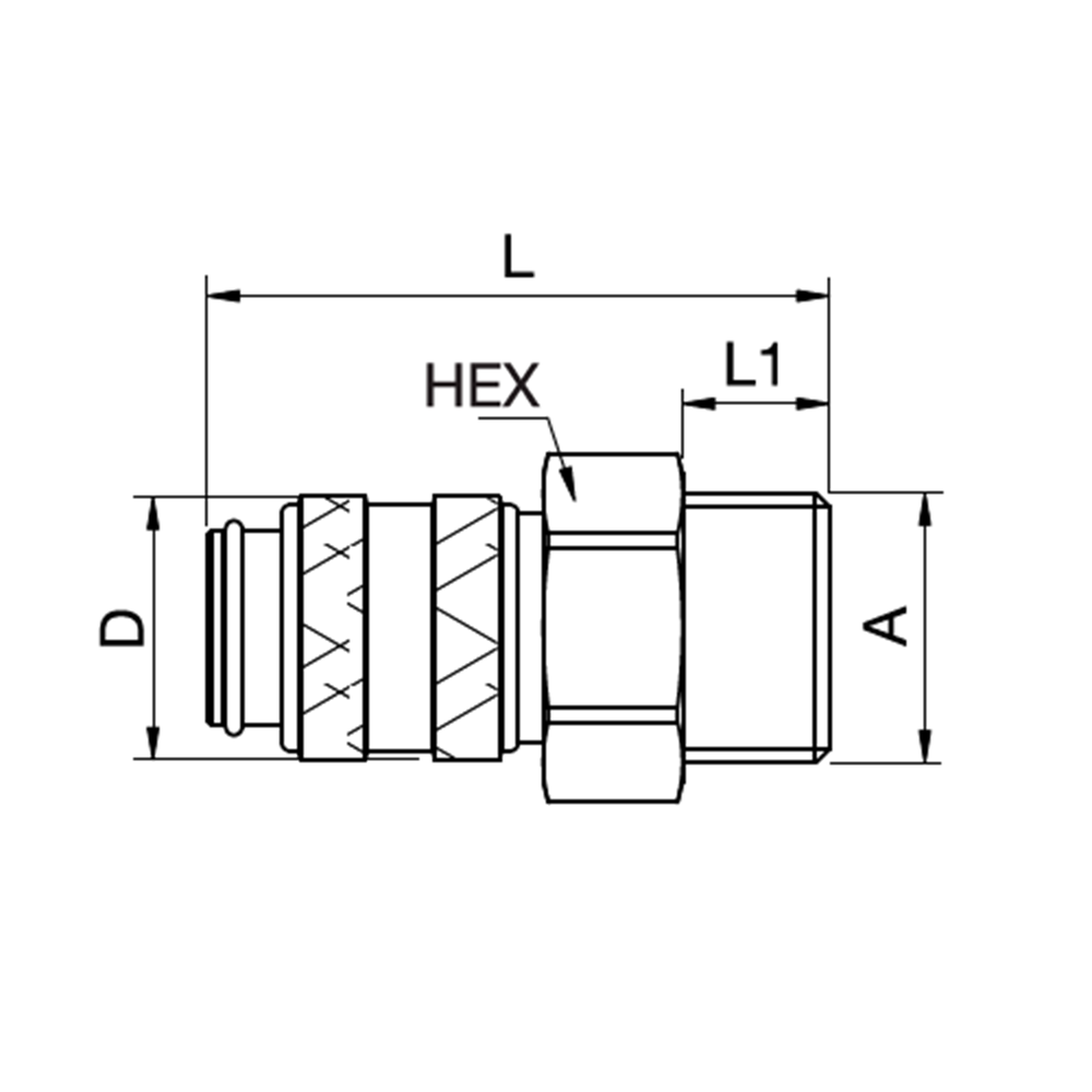Serie 21 - Safety (single shut-off) Hun Lynkobling (med ventil) - Han Gevind - Messing