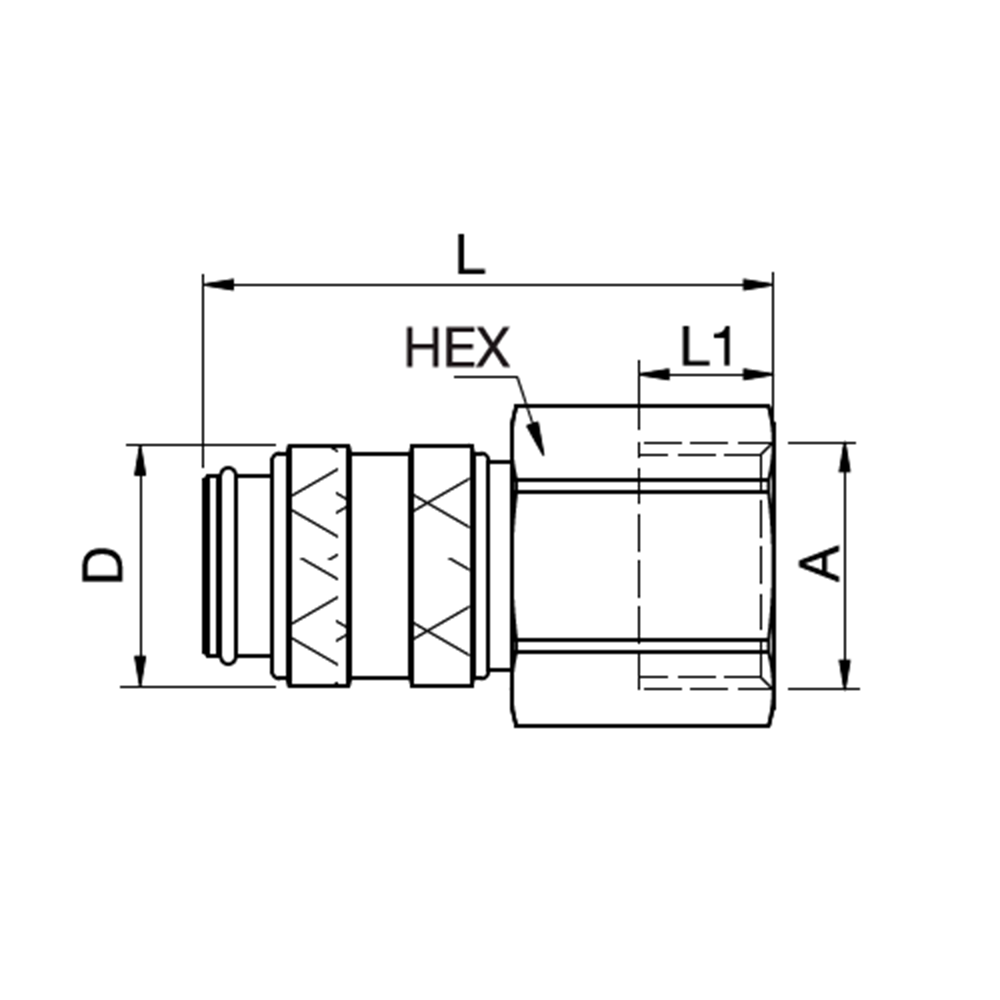 Serie 21 - Safety (single shut-off) Hun Lynkobling (med ventil) - Hun Gevind - Messing